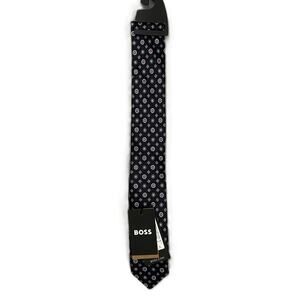 Boss Men's Slim 2.36" Tie 100% Silk Dark Blue Floral Print Made in Italy NEW